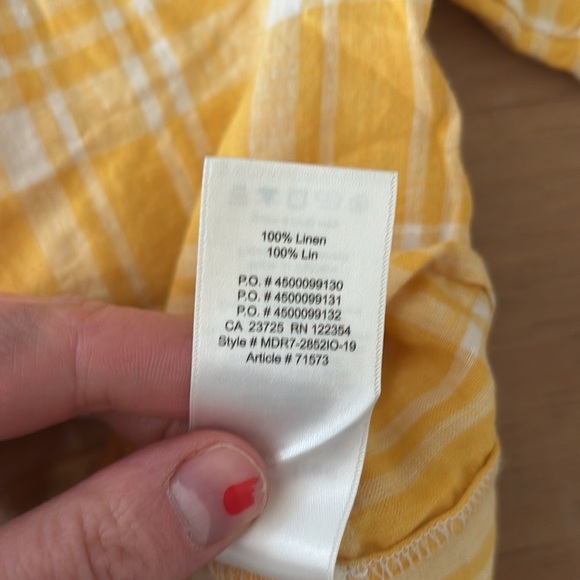 Wilfred Free Yellow Plaid Tie Front Collared Linen Shirt - Picture 8 of 8